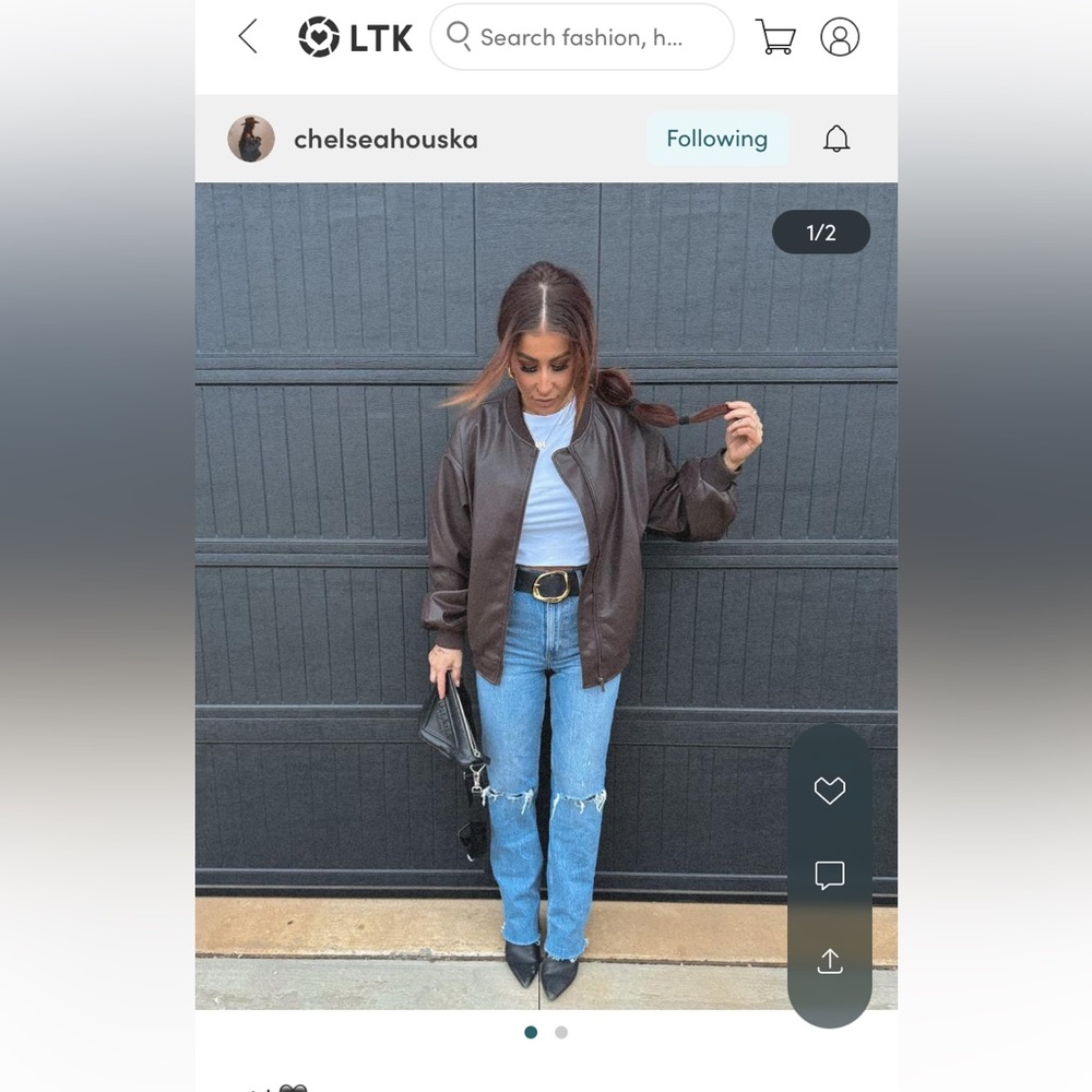 Brown oversized bomber jacket as seen on Chelsea Deboer